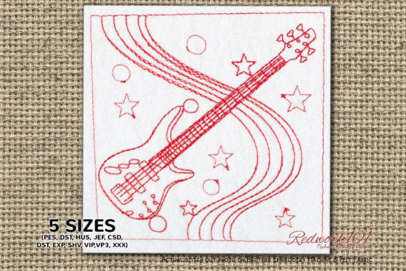 Bass Guitar Redwork: A Versatile Holiday Embroidery