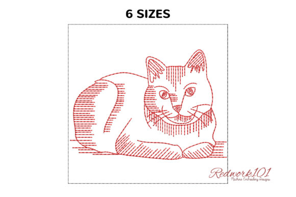 Cute Russian Blue Cat Redwork: A Charming Embroidery Design
