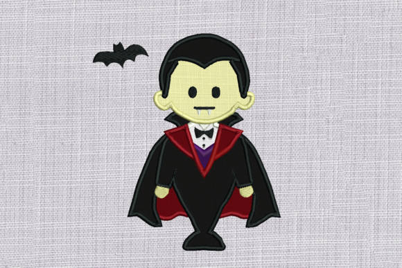 Cute Vampire with Bat: A Charming Halloween Embroidery
