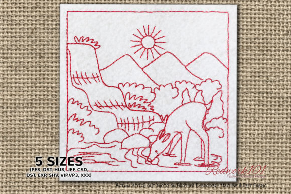 Deer Drinking Water: A Fresh Embroidery Design