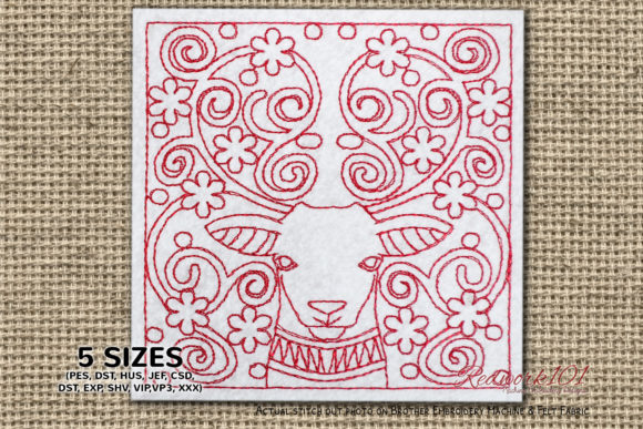 Deer Face with Abstract Design Redwork Review