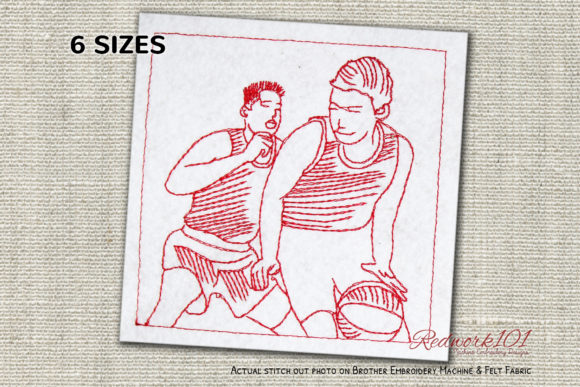Defensive Basketball Players Redwork Design