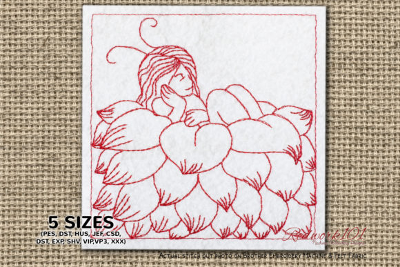 Fairy is Sleeping in Flower Bluework: A Magical Embroidery Design