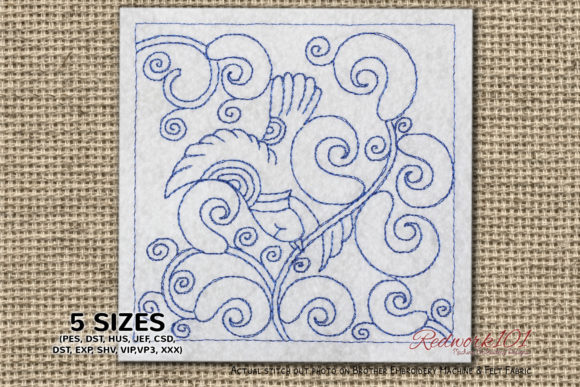 Stylized Branch with Birds: A Versatile Embroidery Design